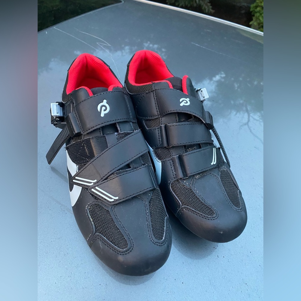 Peloton Shoes Mens 43 Cycling Bicycle Sneakers PL-SH-B-43 Black White Leather